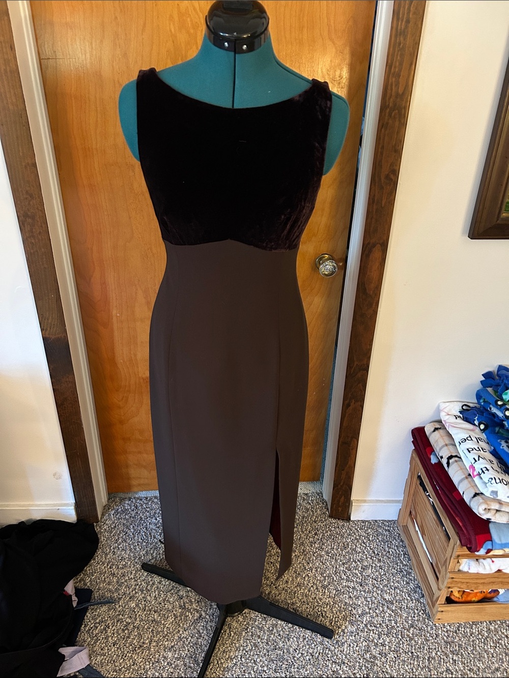 Tahari Velvet Bodice Brown Maxi Dress